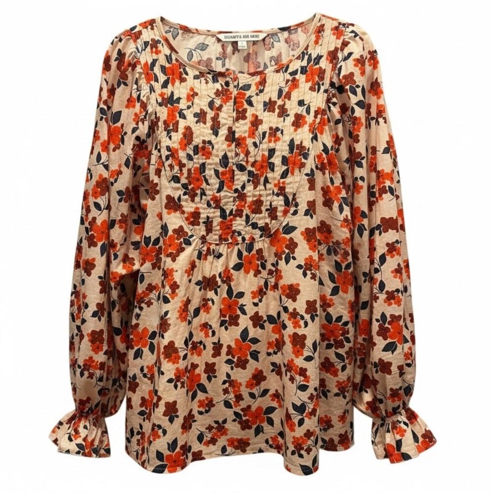 Elizabeth and James Floral Boho Cotton Blouse Smocked Top S